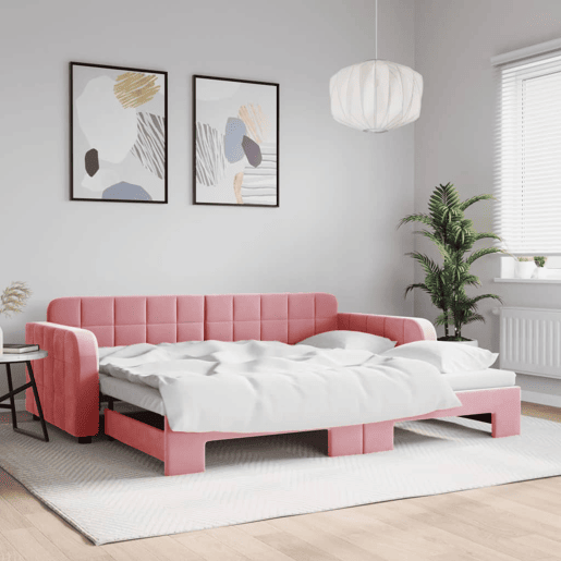 Sofá-cama, Sofá conversível com gavetão 90x200 cm veludo rosa Sofá-cama, Sofá conversível com gavetão 90x200 cm veludo rosa