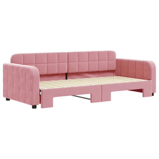 Sofá-cama, Sofá conversível com gavetão 90x200 cm veludo rosa Sofá-cama, Sofá conversível com gavetão 90x200 cm veludo rosa