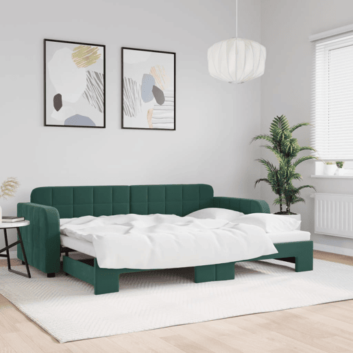 Sofá-cama, Sofá conversível com gavetão 80x200 cm veludo verde-escuro Sofá-cama, Sofá conversível com gavetão 80x200 cm veludo verde-escuro