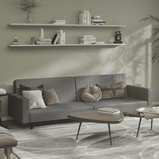 Sofá-cama, Sofá conversível de 2 lugares couro artificial cinzento Sofá-cama, Sofá conversível de 2 lugares couro artificial cinzento