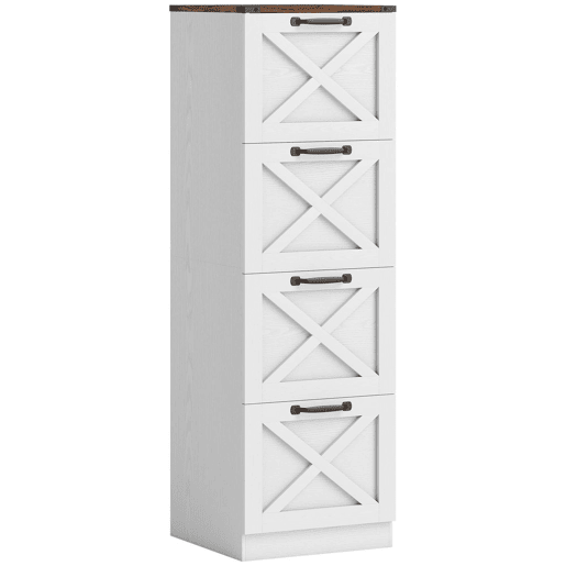 HOMCOM Arquivador com 4 Gavetas Bloco de Gavetas de Escritório Móvel Arquivador Suporte para Impressora com Trilho Suspenso para A4 e Carta 40x40x131 cm Branco