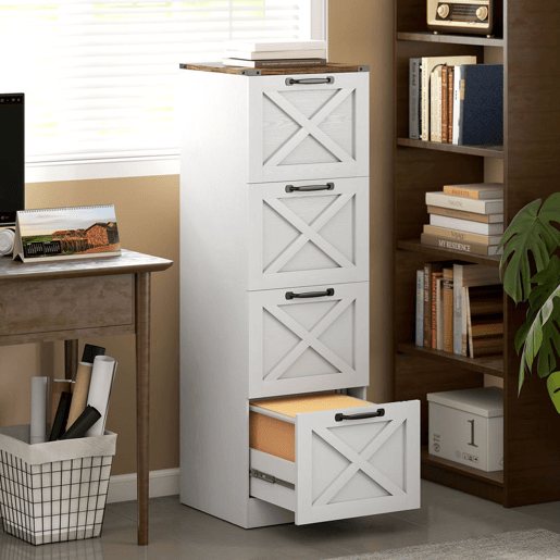 HOMCOM Arquivador com 4 Gavetas Bloco de Gavetas de Escritório Móvel Arquivador Suporte para Impressora com Trilho Suspenso para A4 e Carta 40x40x131 cm Branco