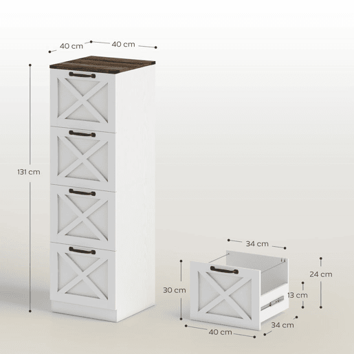 HOMCOM Arquivador com 4 Gavetas Bloco de Gavetas de Escritório Móvel Arquivador Suporte para Impressora com Trilho Suspenso para A4 e Carta 40x40x131 cm Branco