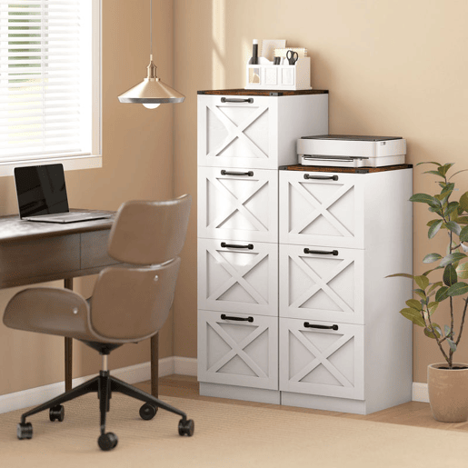 HOMCOM Arquivador com 4 Gavetas Bloco de Gavetas de Escritório Móvel Arquivador Suporte para Impressora com Trilho Suspenso para A4 e Carta 40x40x131 cm Branco