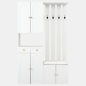 Conjunto de móveis para corredor 110x180x37 cm - Com sapateira, banco e 4 ganchos - Branco