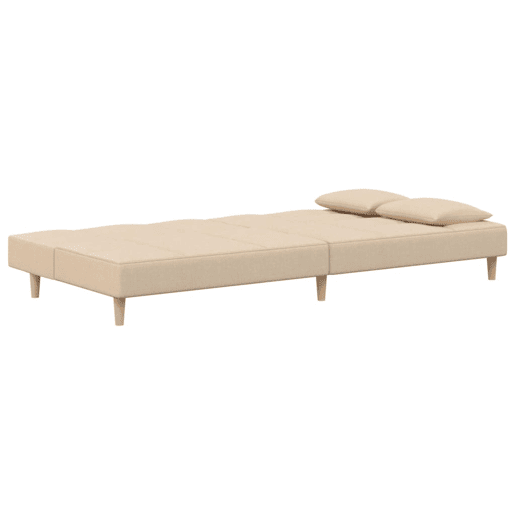 Sofá-cama, Sofá conversível 2 lugares com duas almofadas tecido cor creme Sofá-cama, Sofá conversível 2 lugares com duas almofadas tecido cor creme