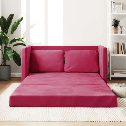 Sofá-cama, Sofá conversível sem pés 122x204x55 cm veludo vermelho tinto