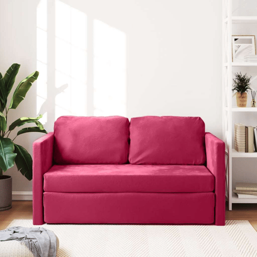 Sofá-cama, Sofá conversível sem pés 122x204x55 cm veludo vermelho tinto