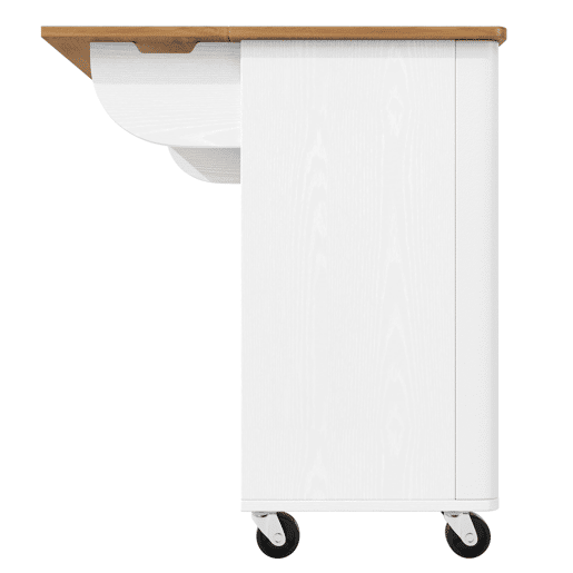 Ilha de cozinha 130x45(75)x92cm - Carrinho de cozinha em madeira, prateleira para especiarias, 3 portas, branco Ilha de cozinha 130x45(75)x92cm - Carrinho de cozinha em madeira, prateleira para especiarias, 3 portas, branco