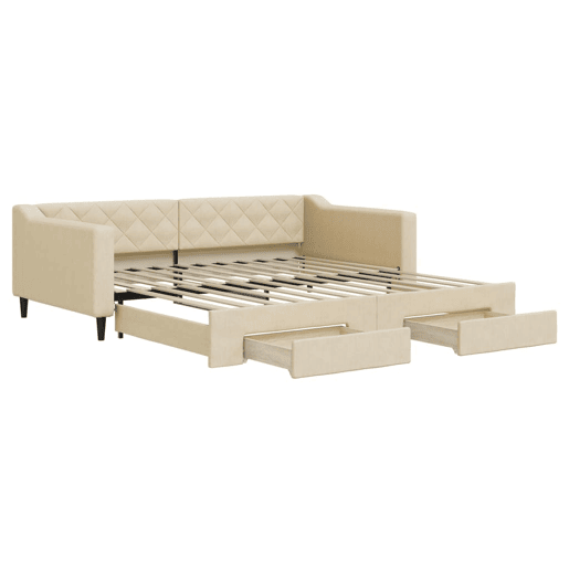 Sofá-cama, Sofá conversível com gavetão e gavetas 100x200 cm tecido cor creme