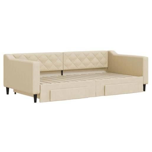 Sofá-cama, Sofá conversível com gavetão e gavetas 100x200 cm tecido cor creme