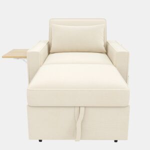 Sofá-cama multifuncional de 1 lugar - com porta USB, suporte para telemóvel, tecido de veludo cotelê, bege