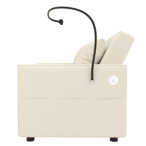 Sofá-cama multifuncional de 1 lugar - com porta USB, suporte para telemóvel, tecido de veludo cotelê, bege