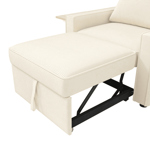 Sofá-cama multifuncional de 1 lugar - com porta USB, suporte para telemóvel, tecido de veludo cotelê, bege