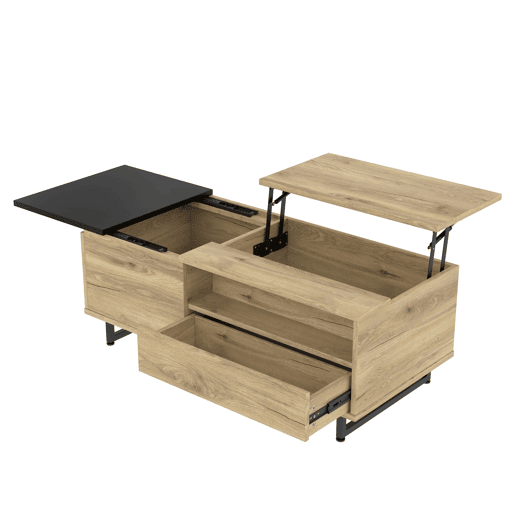 Mesa de centro - com arrumação, design moderno - cor natural