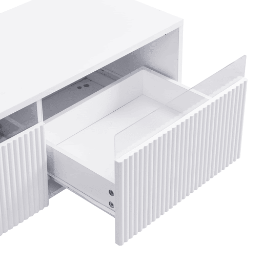 Conjunto de móveis LED - Estante de TV com 4 portas e mesa de centro com 2 gavetas - Branco com design dourado