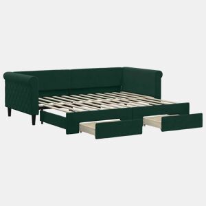 Sofá-cama, Sofá conversível c gavetão e gavetas 90x200 cm veludo verde-escuro