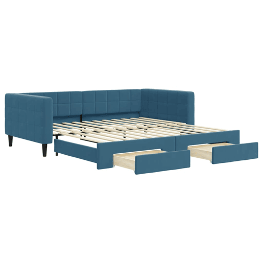 Sofá-cama, Sofá conversível com gavetão e gavetas 100x200 cm veludo azul