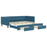 Sofá-cama, Sofá conversível com gavetão e gavetas 100x200 cm veludo azul