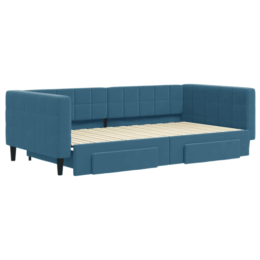 Sofá-cama, Sofá conversível com gavetão e gavetas 100x200 cm veludo azul