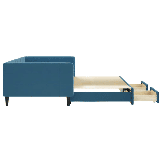 Sofá-cama, Sofá conversível com gavetão e gavetas 100x200 cm veludo azul