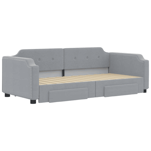 Sofá-cama, Sofá conversível c gavetão e gavetas 90x200 cm tecido cinzento-claro Sofá-cama, Sofá conversível c gavetão e gavetas 90x200 cm tecido cinzento-claro