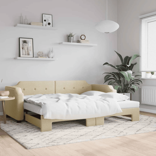 Sofá-cama, Sofá conversível com gavetão 90x200 cm tecido cor creme Sofá-cama, Sofá conversível com gavetão 90x200 cm tecido cor creme