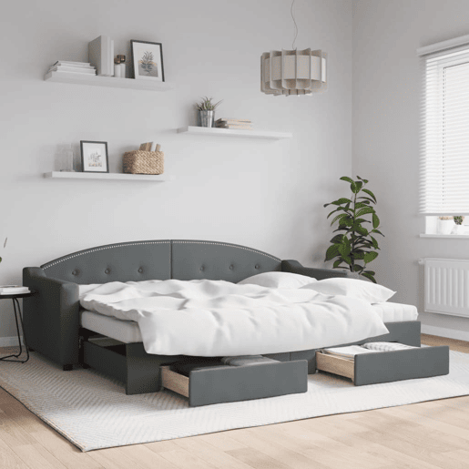 Sofá-cama, Sofá conversível c gavetão e gavetas 80x200 cm tecido cinzento-escuro Sofá-cama, Sofá conversível c gavetão e gavetas 80x200 cm tecido cinzento-escuro