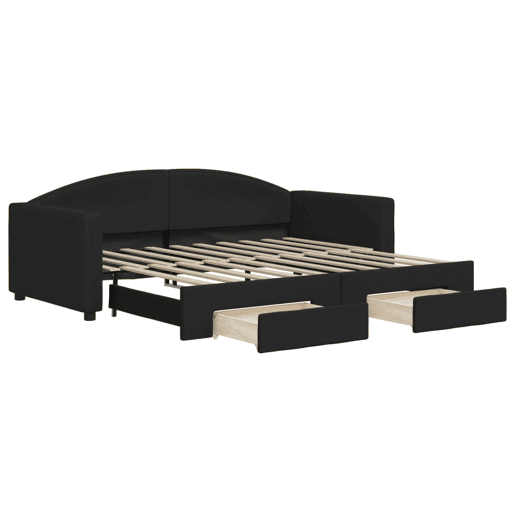 Sofá-cama, Sofá conversível com gavetão e gavetas 90x190 cm tecido preto