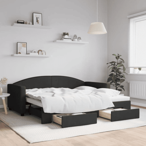 Sofá-cama, Sofá conversível com gavetão e gavetas 90x190 cm tecido preto
