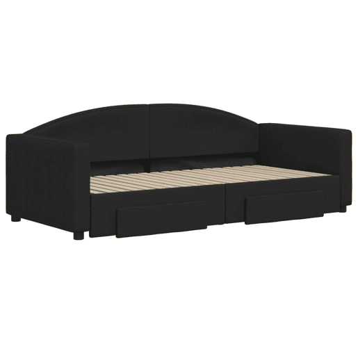 Sofá-cama, Sofá conversível com gavetão e gavetas 90x190 cm tecido preto