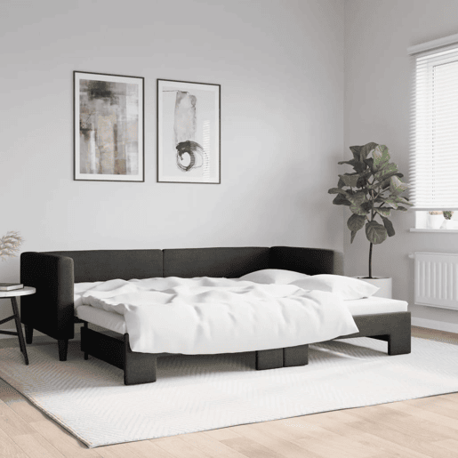 Sofá-cama, Sofá conversível com gavetão 80x200 cm tecido preto Sofá-cama, Sofá conversível com gavetão 80x200 cm tecido preto