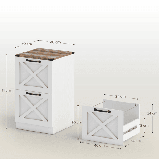 HOMCOM Arquivador com 2 Gavetas Bloco de Gavetas de Escritório Móvel Arquivador Suporte para Impressora com Trilho Suspenso para A4 e Carta 40x40x71 cm Branco