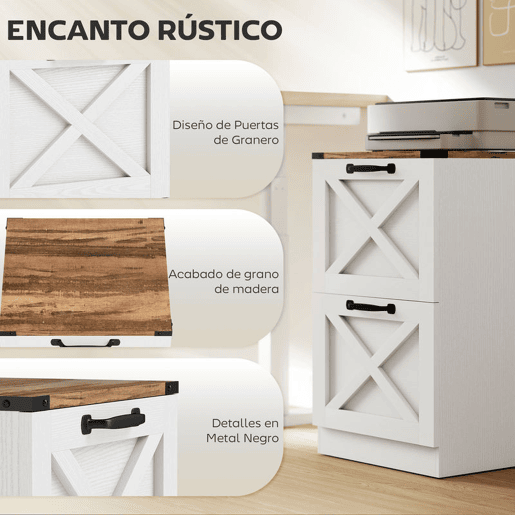 HOMCOM Arquivador com 2 Gavetas Bloco de Gavetas de Escritório Móvel Arquivador Suporte para Impressora com Trilho Suspenso para A4 e Carta 40x40x71 cm Branco