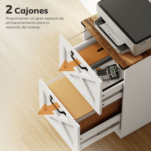 HOMCOM Arquivador com 2 Gavetas Bloco de Gavetas de Escritório Móvel Arquivador Suporte para Impressora com Trilho Suspenso para A4 e Carta 40x40x71 cm Branco
