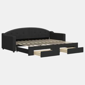 Sofá-cama, Sofá conversível com gavetão e gavetas 80x200 cm tecido preto