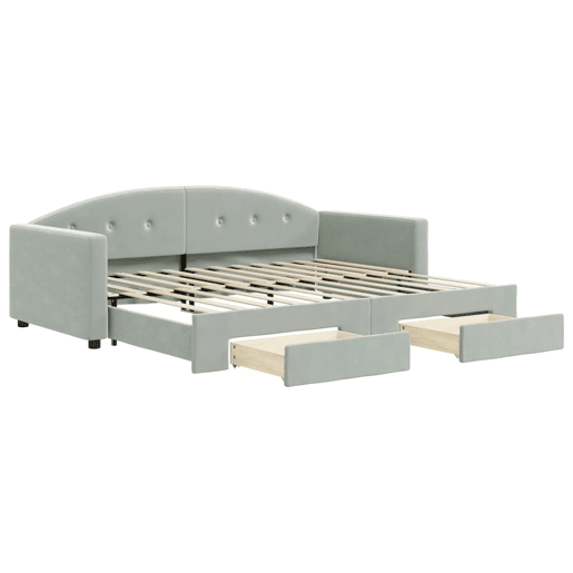 Sofá-cama, Sofá conversível c gavetão e gavetas 90x200 cm veludo cinzento-claro Sofá-cama, Sofá conversível c gavetão e gavetas 90x200 cm veludo cinzento-claro