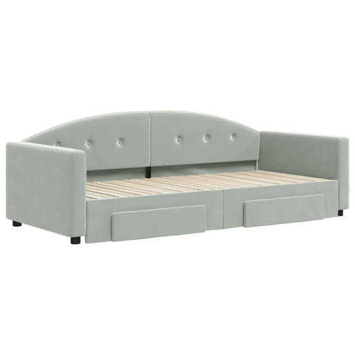 Sofá-cama, Sofá conversível c gavetão e gavetas 90x200 cm veludo cinzento-claro Sofá-cama, Sofá conversível c gavetão e gavetas 90x200 cm veludo cinzento-claro