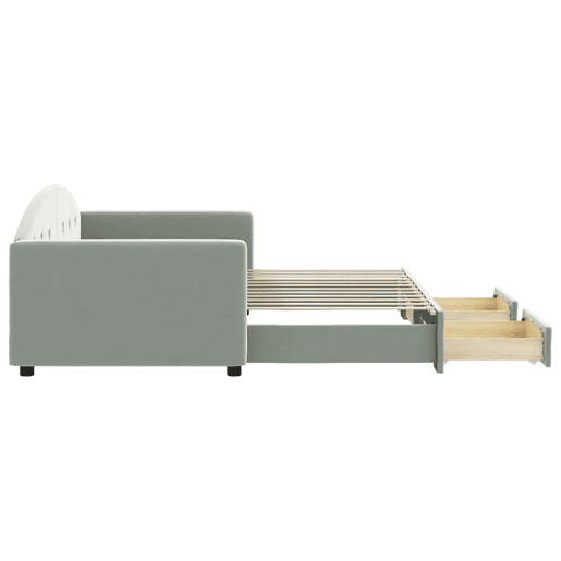 Sofá-cama, Sofá conversível c gavetão e gavetas 90x200 cm veludo cinzento-claro Sofá-cama, Sofá conversível c gavetão e gavetas 90x200 cm veludo cinzento-claro