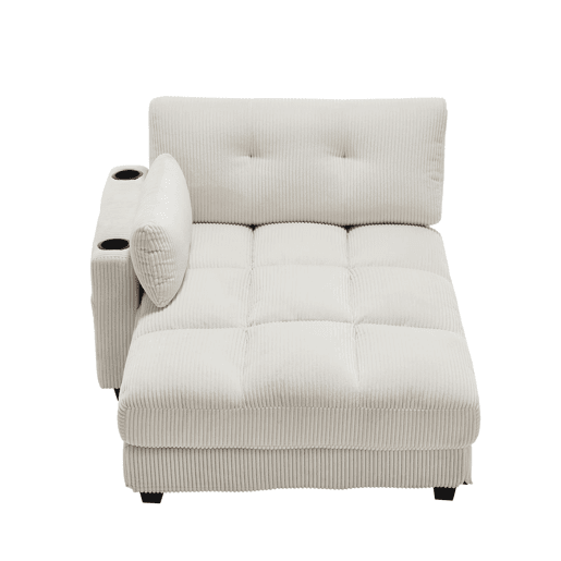 Poltrona de palma de 1 lugar - Com apoios de braços enroláveis, encosto ajustável, 3 copos e bolso lateral - Bege