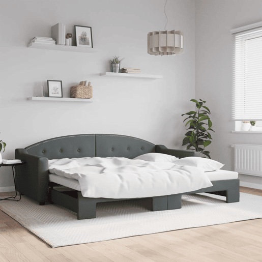 Sofá-cama, Sofá conversível com gavetão 90x200 cm tecido cinzento-escuro