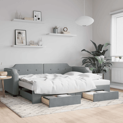 Sofá-cama, Sofá conversível c gavetão e gavetas 80x200 cm tecido cinzento-claro