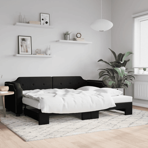 Sofá-cama, Sofá conversível com gavetão 100x200 cm tecido preto Sofá-cama, Sofá conversível com gavetão 100x200 cm tecido preto