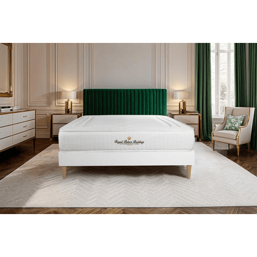 Pack sommier em kit branco com colchão LANCASTER 180x210cm - Altura : 22 cm - Molas ensacadas e viscoelástico - Firmeza : Alta com 3 Zona de firmeza