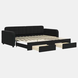 Sofá-cama, Sofá conversível com gavetão e gavetas 90x200 cm veludo preto