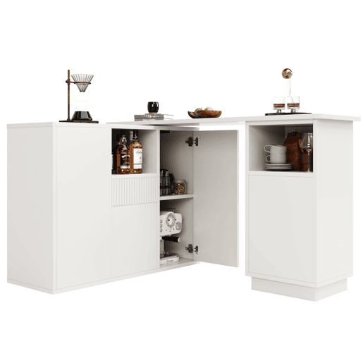 Mesa de bar giratória 210x30x100,9 cm - Design moderno, armazenamento aberto, superfície em mármore - Branco Mesa de bar giratória 210x30x100,9 cm - Design moderno, armazenamento aberto, superfície em mármore - Branco