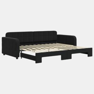 Sofá-cama, Sofá conversível com gavetão 90x200 cm veludo preto