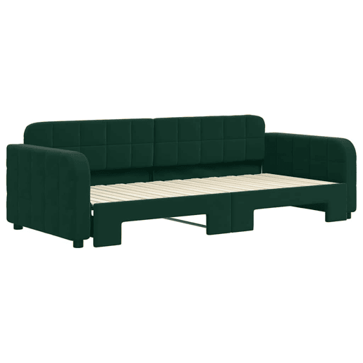 Sofá-cama, Sofá conversível com gavetão 90x200 cm veludo verde-escuro