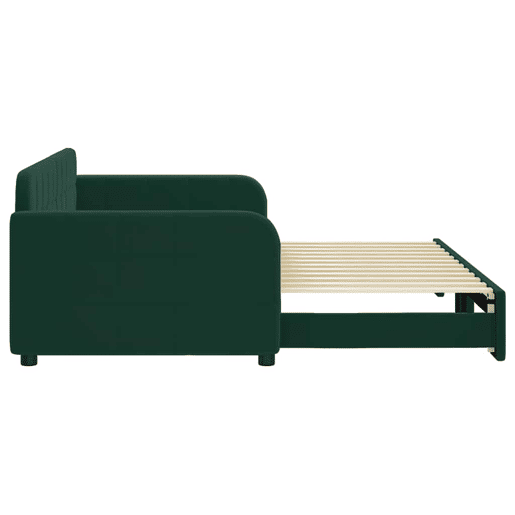 Sofá-cama, Sofá conversível com gavetão 90x200 cm veludo verde-escuro