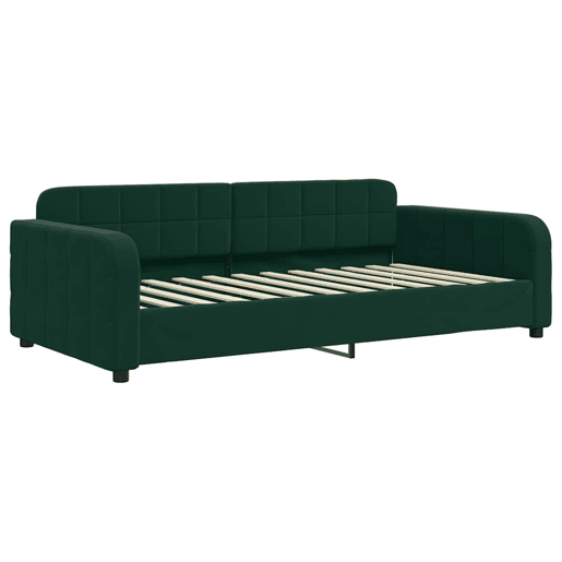 Sofá-cama, Sofá conversível com gavetão 90x200 cm veludo verde-escuro